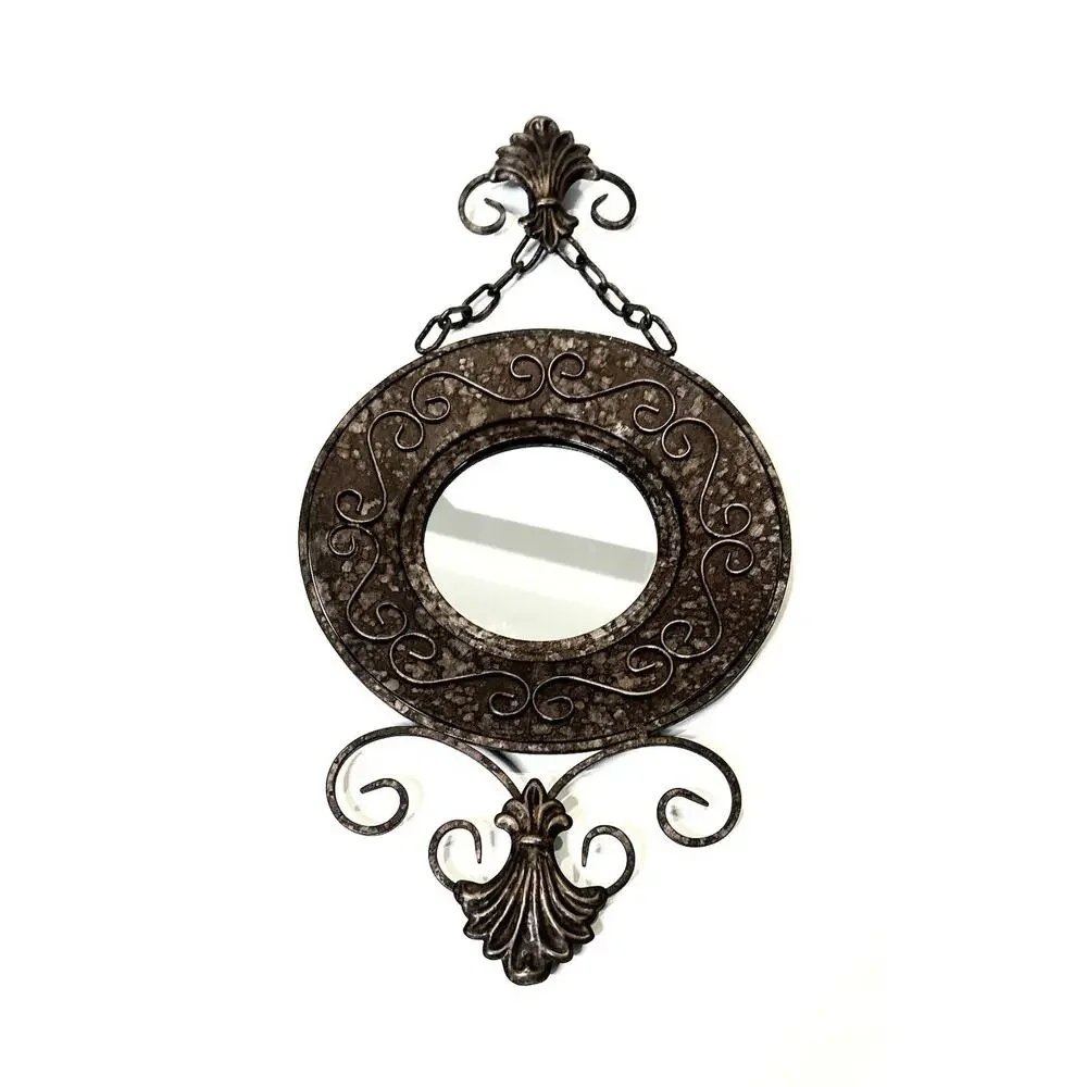 Metal Wall Mirror Round Brown Chain Dropping Home Decor MCM Set of 2